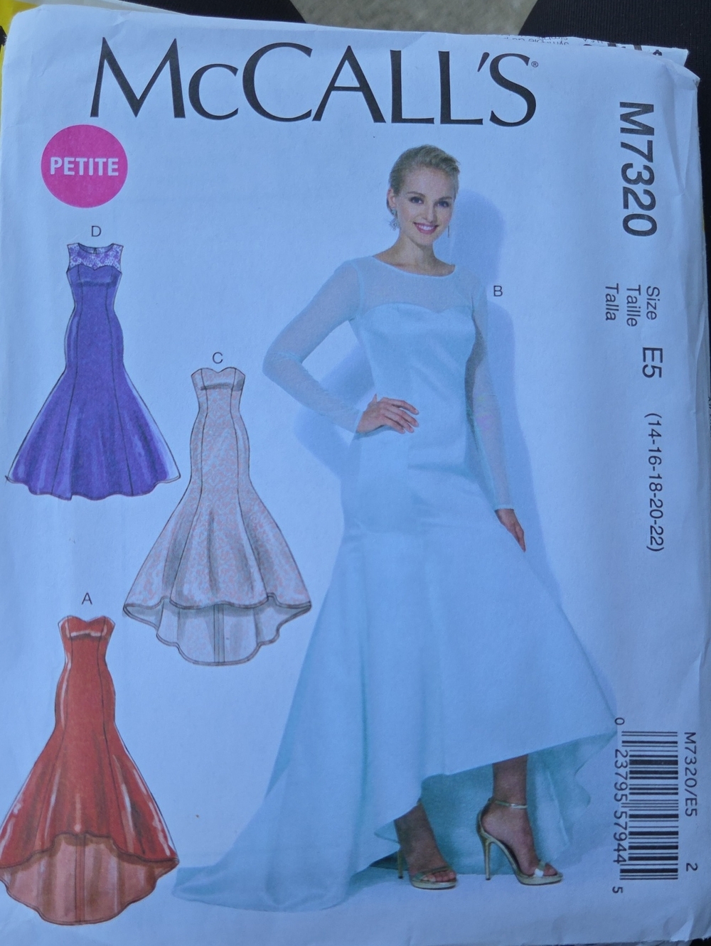 M7320 Petite Asymmetrical Hem Evening Dress Sewing Pattern By Mccalls